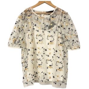Vero Moda Floral Embroidered Sheer Top - Cream, Black, Yellow